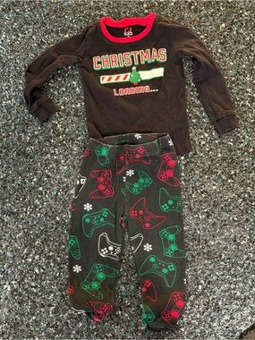 PJ Place 2T Cotton Snug Fit Christmas Graphic 2-Piece Pajama Set Black Red